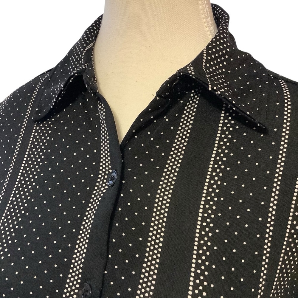 EMMA & MICHELE BLACK & WHITE STRIPED POLKA DOT BUTTON-DOWN SHIRT DRESS/ TIE BELT - Picture 4 of 14